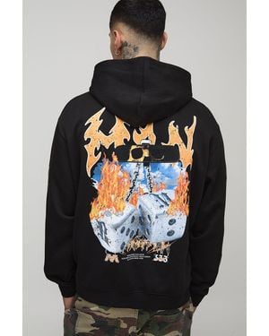 BoohooMAN Tall Oversized Gothic Dice Graphic Hoodie - Black
