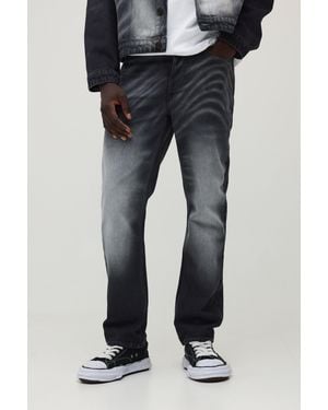 BoohooMAN Straight Rigid Laser Print Marble Denim Jeans - Black