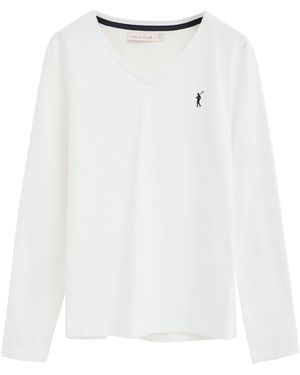 POLO CLUB Long-Sleeve V-Neck T-Shirt With Rigby Go Embroidery Cotton - White