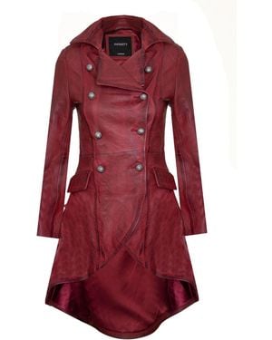 Infinity Leather Gothic Victorian Coat-Accra - Red