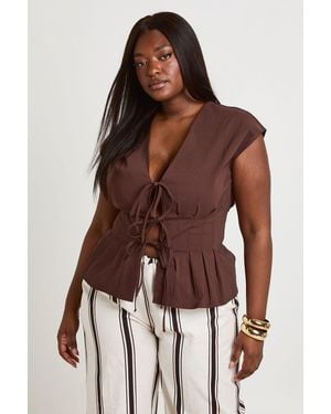 Boohoo Plus Super Stretch Tie Detail Top - Brown