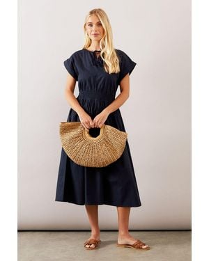 Wallis Petite Shirred Waist Midi Dress - Blue