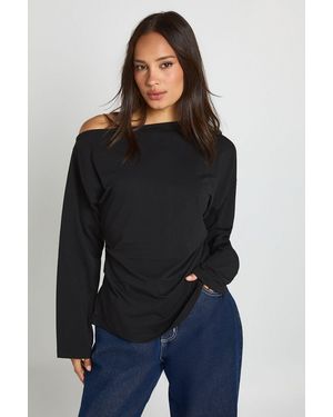 Boohoo Cinched Waist Off Shoulder T-Shirt - Black