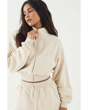 DSGN Studio Self Fabric Applique Zip Through Funnel Neck Sweatshirt - Natural