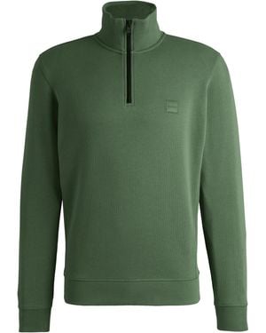 BOSS Logo Patch Zip-Neck Sweatshirt - Green