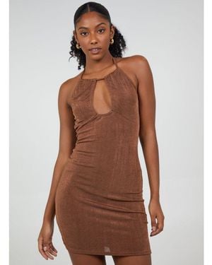 Pink Vanilla Vanilla Halter Neck Slinky Mini Dress - Brown