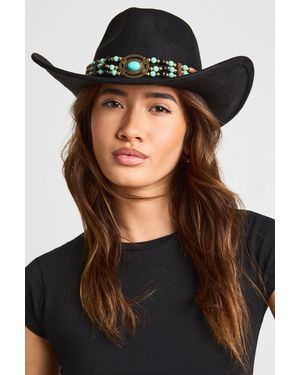 Boohoo Beaded Trim Western Cowboy Hat - Black