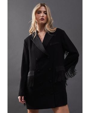 Warehouse Premium Fringe Double Breast Blazer Dress - Black