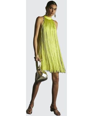River Island Mini Dress Lime Premium Fringe Sleeveless - Green