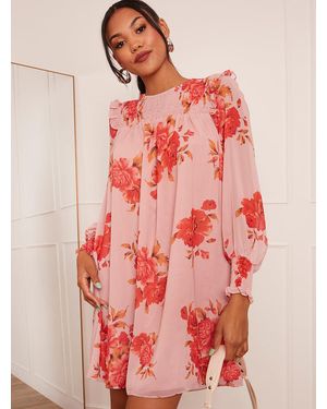 Chi Chi London Long Sleeve Floral Printed Mini Dress - Red