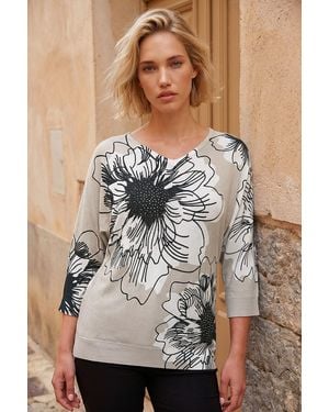 Roman Mono Embellished Floral V-Neck Jumper - Grey