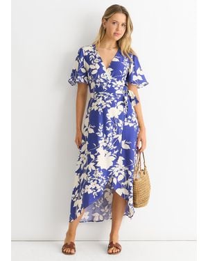 Gini London Viscose Floral Wrap Midi Dress - Blue