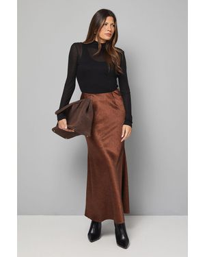 Wallis Satin Bias Cut Skirt - Brown