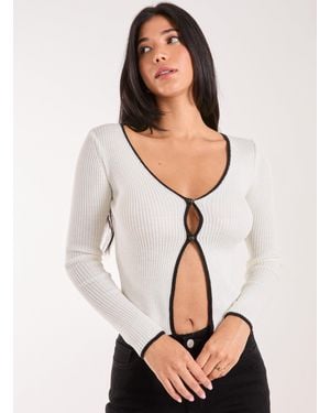 Pink Vanilla Contrast Double Button Cardi Top - White
