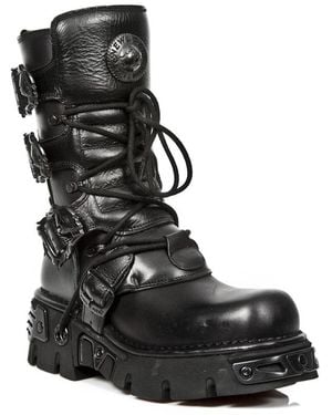 New Rock Leather Mid-Calf Boots-391-S18 - Black
