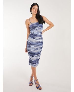 Pink Vanilla Mesh Scratch Midi Strappy Dress - Blue