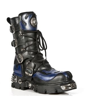 New Rock Leather Gothic Biker Skull Boots-107-C5 - Black