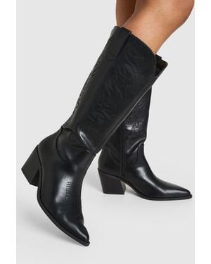 Boohoo Wide Fit Embroidered Western Boots - Black
