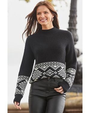 Sosandar Aztec Detail Rib Knit Jumper - Black