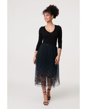 Izabel London Printed High Waist Mesh Midi Skirt - Black