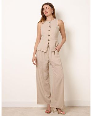 Blue Vanilla Round Neck Button Through Vest & Trouser Set - Natural