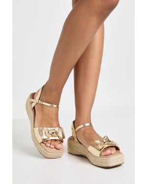 Boohoo Wide Fit Strappy Knot Detail Espadrille Wedges - Metallic
