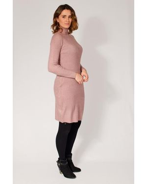 SELECTED Ribbed High Neck Jumper Dress - Pink