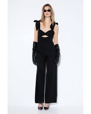 MissPap Bow Shoulder Wide Leg Jumpsuit - Black