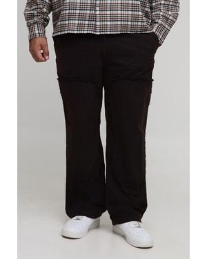 BoohooMAN Plus Bleach Wash Relaxed Fit Carpenter Trousers - Black