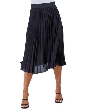Roman Petite Pleated Elastic Waist Midi Skirt - Blue