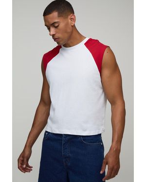 BoohooMAN Regular Shrunken Raglan Tank - White