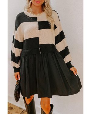 Azura Exchange Colour Block Jumper Dress - Black