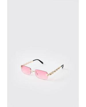 BoohooMAN Rimless Square Tinted Sunglasses - Pink