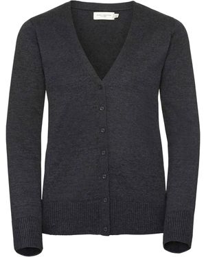Russell Collection Ladies/ V-Neck Knitted Cardigan Marl) - Black