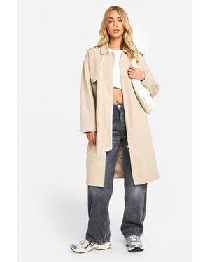 Boohoo Contrast Binding Detail Trench Coat - White