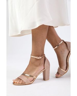 Where's That From Wheres 'Abrina' Mid High Block Heel Sandals With Ankle Strap - Metallic