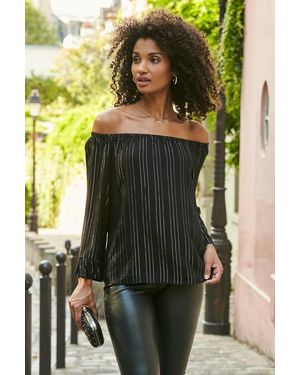 Sosandar Metallic Stripe Bardot Top Viscose - Green