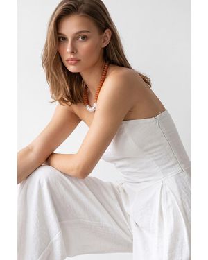 MixRay Strapless Wide-Leg Jumpsuit With Slit - White