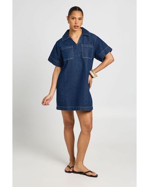 Boohoo Boxy Short Sleeve Denim Dress - Blue