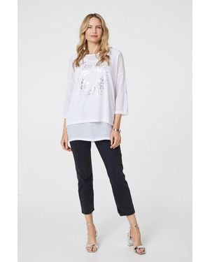 Izabel London Metallic Star Print Layered Tunic Top - White