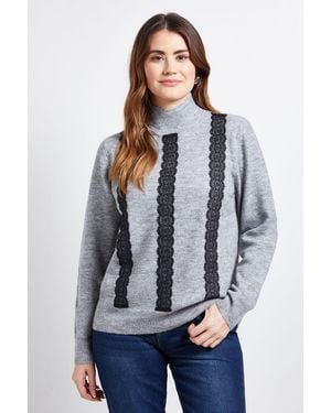 Wallis Lace Detail Crew Neck Jumper - Blue