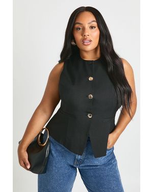 Boohoo Plus Tailored Button Trim Waistcoat - Black