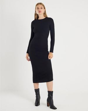 River Island Midi Dress Long Sleeve Ribbed Crew Neck Cotton - Blue