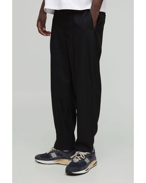 BoohooMAN Baggy Tapered Pinstripe Trouser - Black