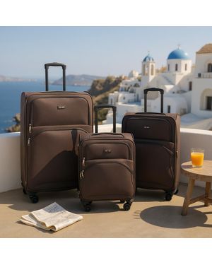 Infinity Leather Expandable Soft 8 Wheel Lightweight Suitcase Luggage Travel Bags Set Of 3 Nylon - Brown