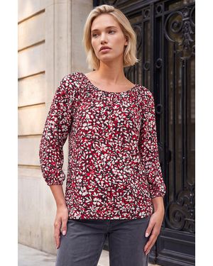 Roman Floral Raglan Sleeve Top - Red