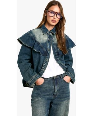 Boohoo Frill Detail Denim Shirt - Blue
