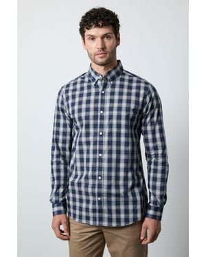 MAINE Plaid Check Long Sleeve Shirt Cotton - Blue