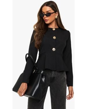 Boohoo Button Peplum Tailored Top - Black