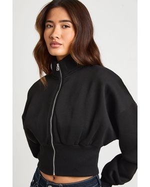 Boohoo Funnel Neck Cinched Waist Zip Through - Black